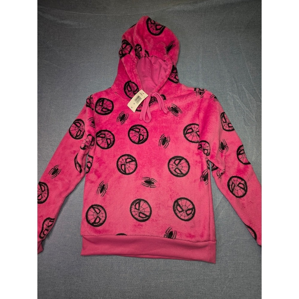 Marvel Spider-Man Women's juniors Fuzzy Fleece Hoodie All Over Print NWT XS